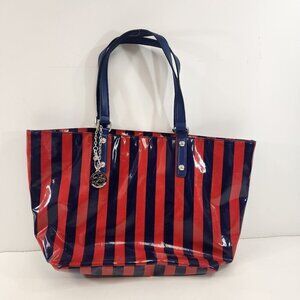 DKNY Striped Tote Red Blue Donna Karan New York Purse Bag Vinyl